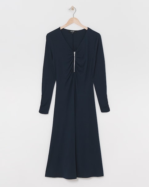 Soft Touch Zip Front Dress With Ruching