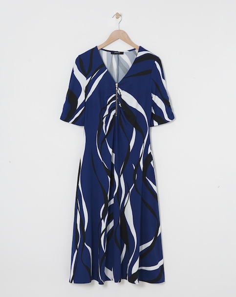 Soft Touch Jersey Rouched Zip Front Midi Dress