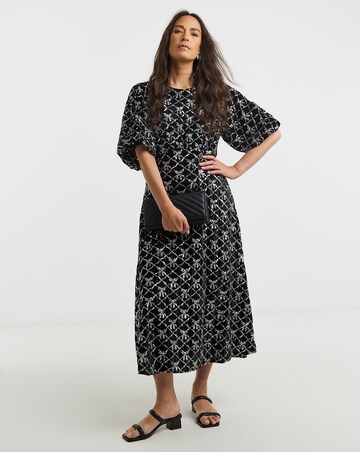 Sequin Bow Velvet Bubble Sleeve Dress