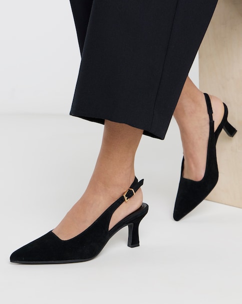 Verona Suede Pointed Toe Slingback Heels - Wide Fit (E)