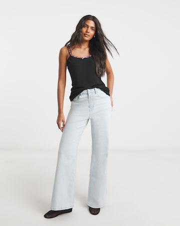 Simply Be Black & Pink Lace and Ribbon Trim Tank Top