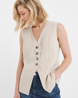 Stripe Linen Mix Longline Waistcoat