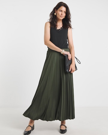 Khaki Pleated Jersey Skirt