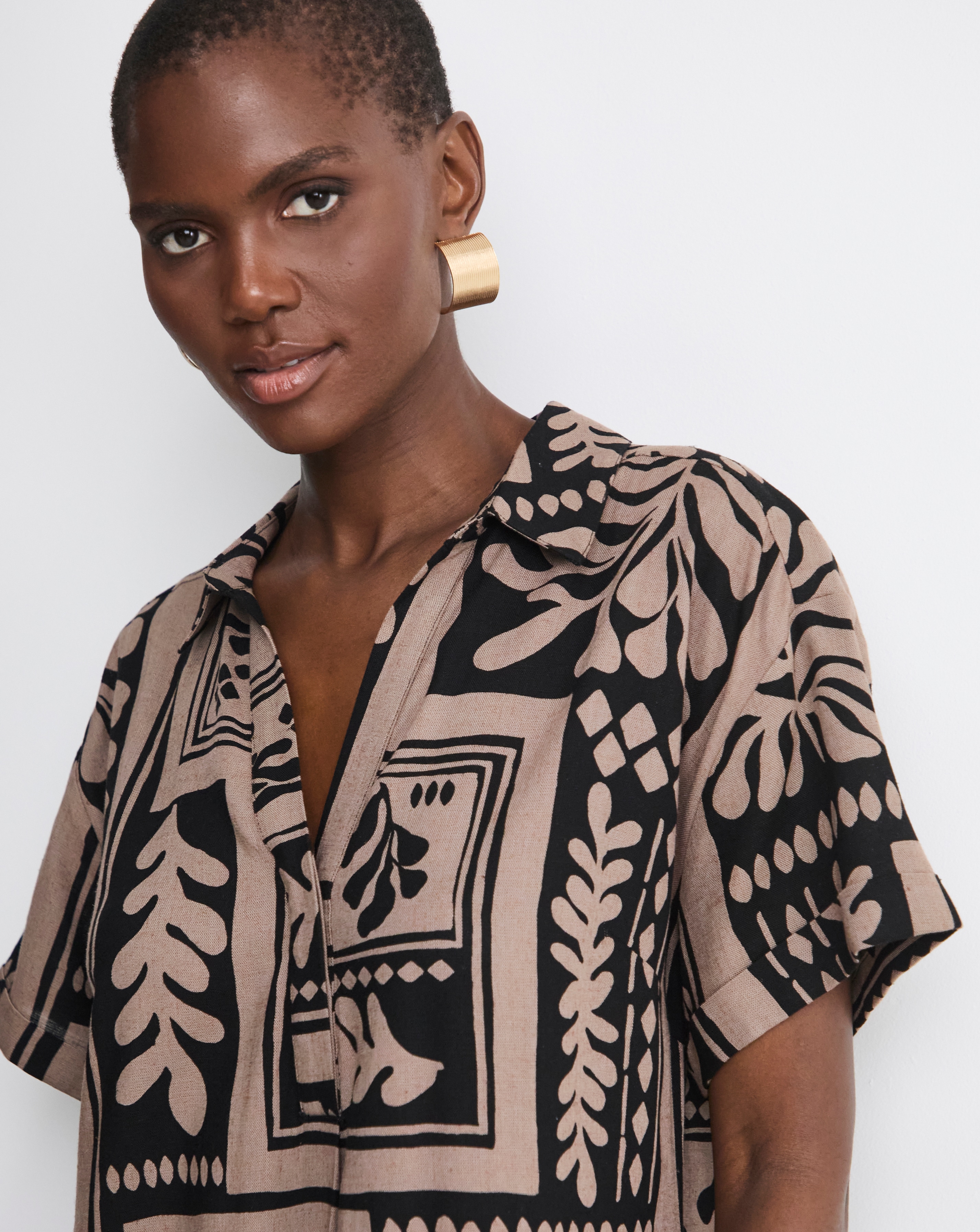 Linen Mix Collared Tunic Dress | Ambrose Wilson