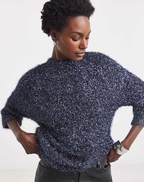 Navy Crew Neck Tinsel Jumper