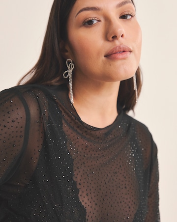 Black High Neck Hot Fix Mesh Top