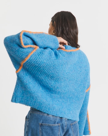 Native Youth Mohair Like Bell Sleeve Jumper With Contrast Stitch Detail