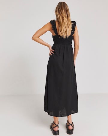 Simply Be Black Tie Front Linen Blend Midaxi Slip Dress
