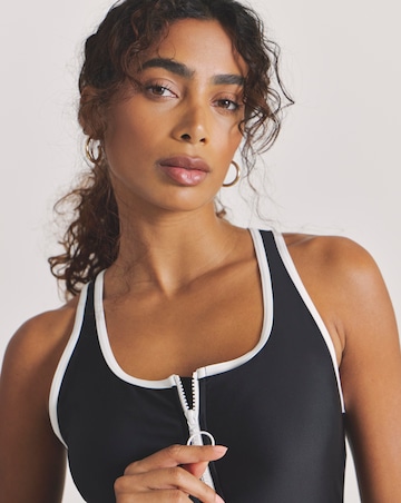 Contrast Zip Front Swimsuit