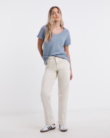 Simply Be White & Blue 2 Pack Longline Pure Cotton V Neck T-Shirts