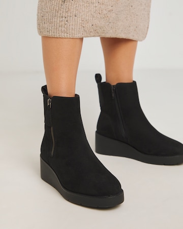 Rene Zip Detail Wedge Ankle Boots - Extra Wide Fit (EEE)