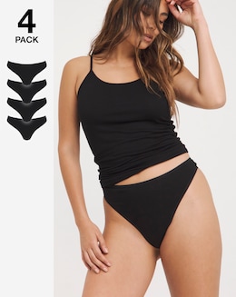Pretty Secrets (4 Pack) Value Cotton Thongs Black