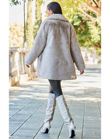 Sosandar Taupe Premium Faux Fur Coat with Button Detail