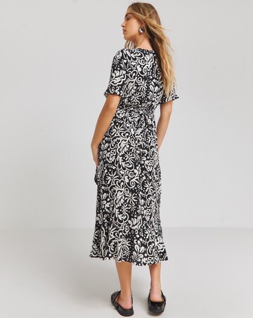 Simply Be Mono Print Crinkle Wrap Midi Dress
