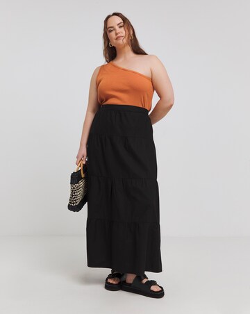 Simply Be Black Tiered Cotton Maxi Skirt