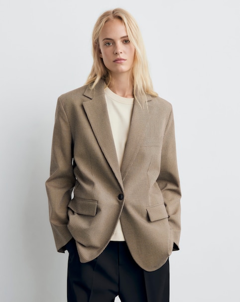Mango V-Neck Micro Check Staple Blazer