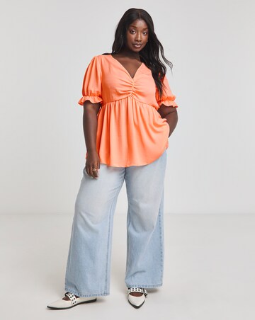 Peach Ruched Front Short Sleeve Top