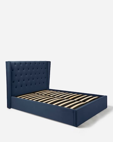 Allegra Winged Velvet Ottoman Bed with 3 Layer Memory Foam Hybrid Mattress