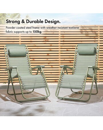 VonHaus Verona Sage Green Zero Gravity Reclining Garden Chairs - Set of 2