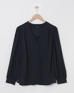Placket Front Pocket Blouse