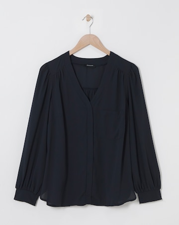 Placket Front Pocket Blouse
