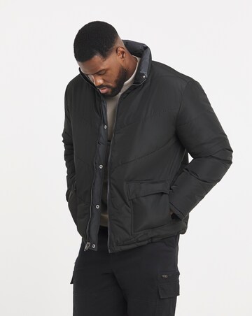 Black Funnel Neck Reversible Puffer Coat