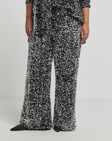 Gunmetal Wide Leg Sequin Trousers