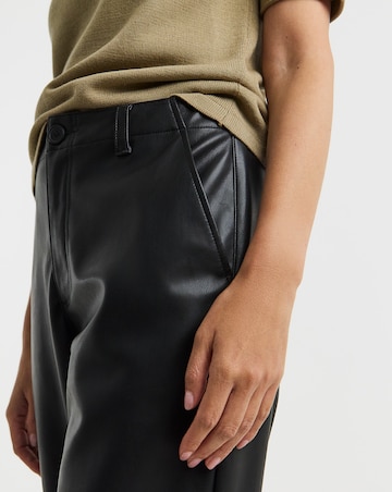 Black PU Button Barrel Leg Trouser