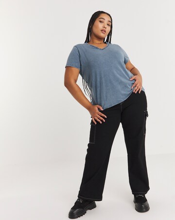 Washed Blue Slub V Neck Tee