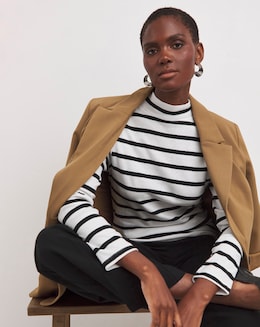 Pure Cotton Stripe Turtle Neck Long Sleeve Top