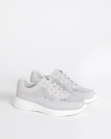 Heavenly Soles Rosetta Lace Up Patterned Leather Trainer - Wide Fit (E)