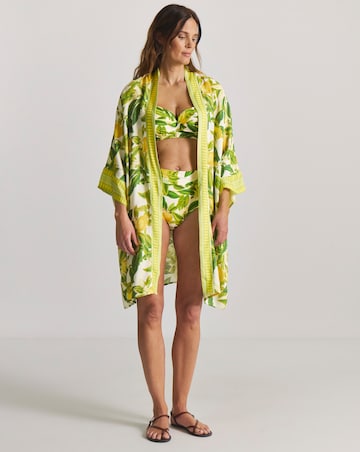 Border Print Open Kimono Beach Kaftan