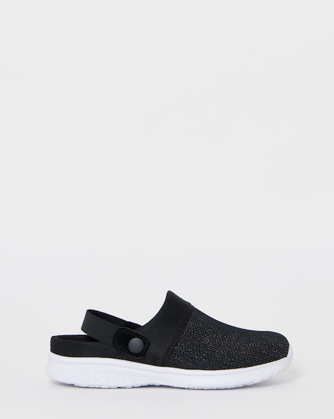 Cushion Walk Black Glitter Back Strap Clogs - Extra Wide Fit (EEE)
