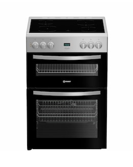 Indesit IDE6VDCS1 60cm Electric Double Cooker with Ceramic Hob - Silver