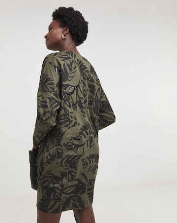 Religion Palm Print Jersey Sequin Dress