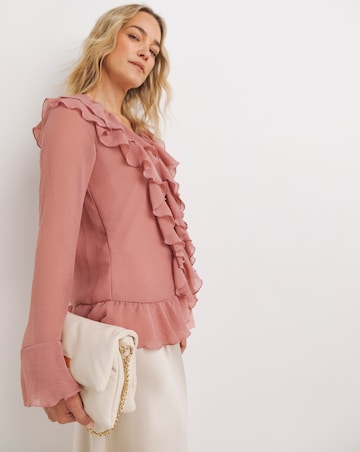Womens Chiffon Ruffle Detail Blouse - Berry