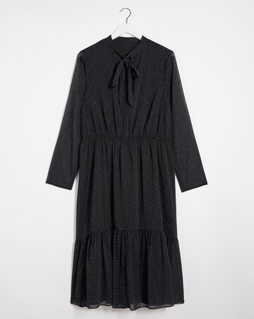 Black Sheer Dobby Flock Spot Dress