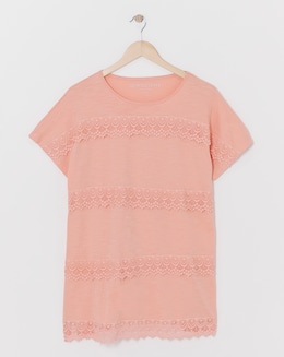 Pink Lace Trim Short Sleeve Longline Top