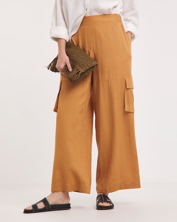 Tobacco Linen Wide Leg Utility Trousers