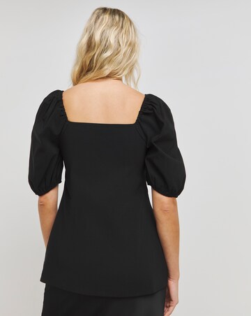 Black Superstretch Bengaline Ruched Front Top