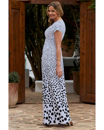 Sosandar Ivory Spot Print Belted Maxi Jersey Dress