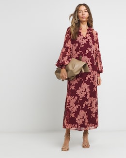 Frill Collar Printed Maxi Dress