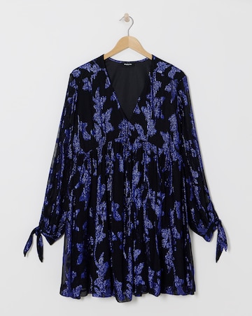 Blue/Black Jacquard Smock Dress
