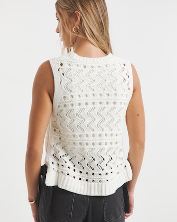 Simply Be Ivory Contrast Tie Side Pointelle Knitted Vest