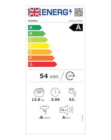 Hisense White 5S Series Auto Dosing WF5S1245BW WiFi-Enabled 12kg Washing Machine