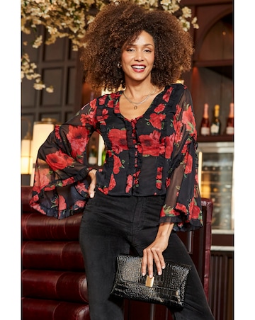 Sosandar Ruffle Front Wide Sleeve Top