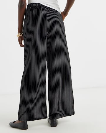 Black Pinstripe Drawstring Wide Leg Trouser