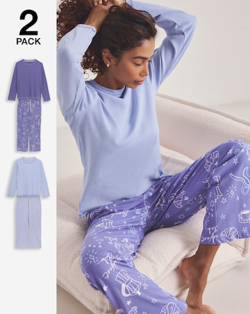 Simply Be (2 Pack) Breakfast Club Ribbed Pyjama Sets