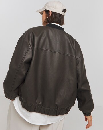 Black Worn Look PU Bomber