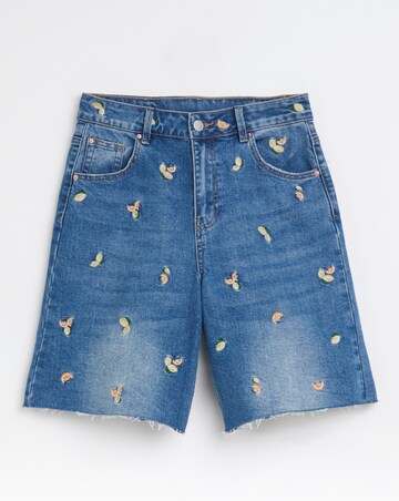 Mid Blue Fruit Embroidered Denim Bermuda Short